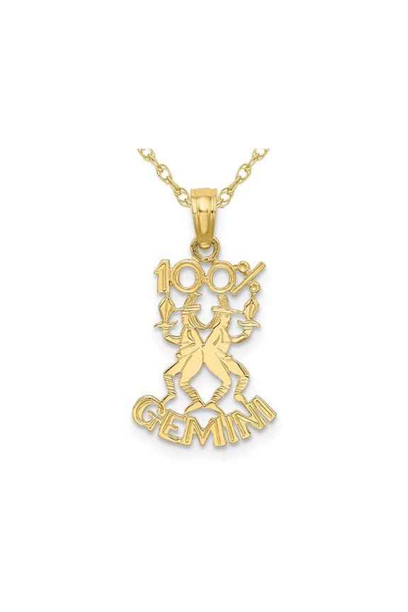 10K Yellow Gold 100% GEMINI Charm Zodiac Astrology Pendant Necklace with Chain for Women