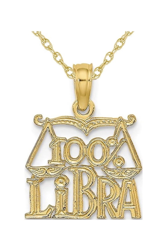 10K Yellow Gold 100% LIBRA Charm Astrology Zodiac Pendant Necklace with Chain for Women