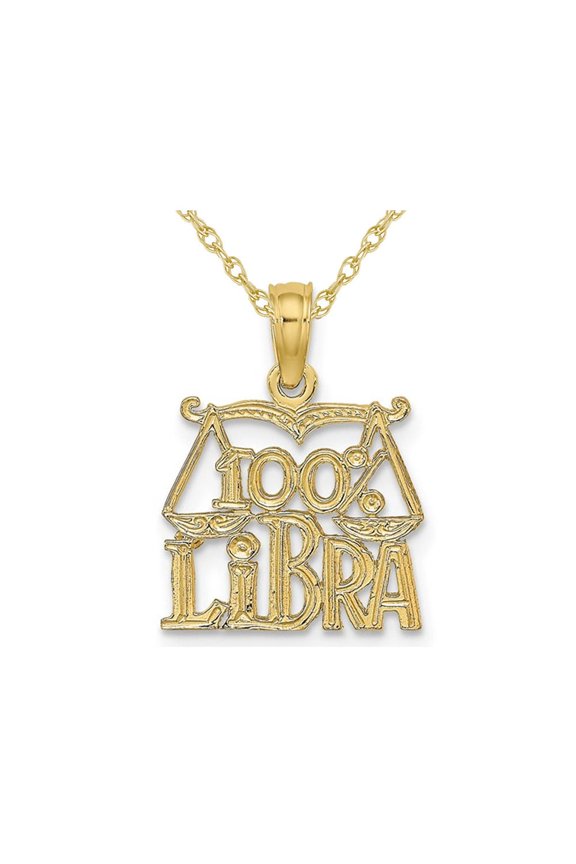 10K Yellow Gold 100% LIBRA Charm Astrology Zodiac Pendant Necklace with Chain for Women