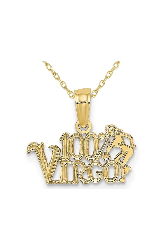 10K Yellow Gold 100% VIRGO Charm Astrology Zodiac Pendant Necklace with Chain for Women