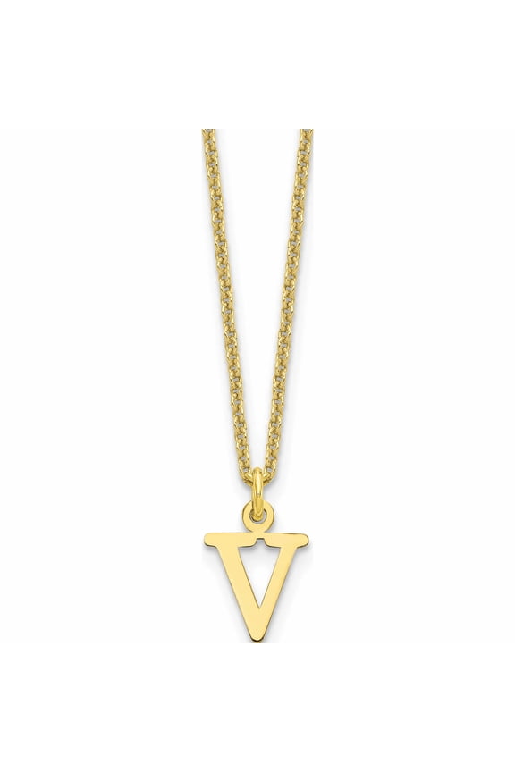 10K Yellow Gold Cut-out Letter V Initial 18 inch Necklace