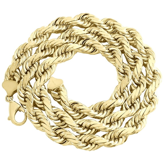 10K Yellow Gold 10mm Diamond Cut Hollow Rope Link Chain Necklace 22 Inches