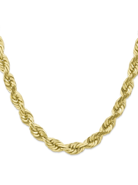 10K Yellow Gold 10mm Handmade Diamond Cut Rope Chain 24 Inch