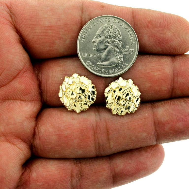 10K Yellow Gold 15MM Diamond Cut Large Round Nugget Stud Earrings Walmart