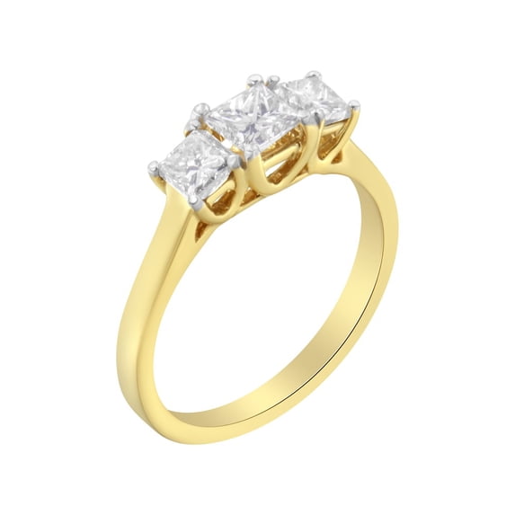 10K Yellow Gold 1ct TDW Princess-Cut Diamond Three Stone Band Ring (J-K, I1-I2)