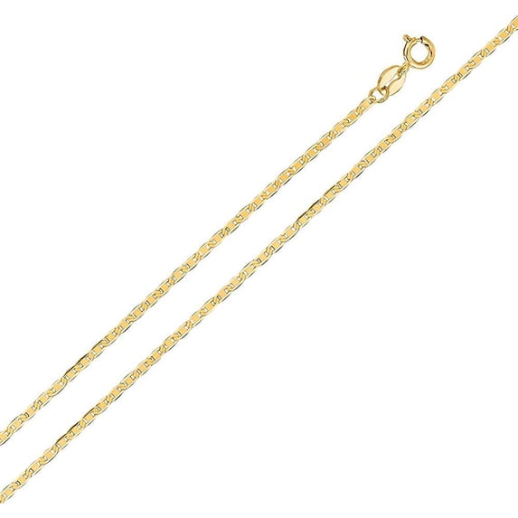 10K Yellow Gold 1mm Mariner Chain, FREE Microfiber Cloth, Solid Flat Anchor Link Necklace, Giorgio Bergamo