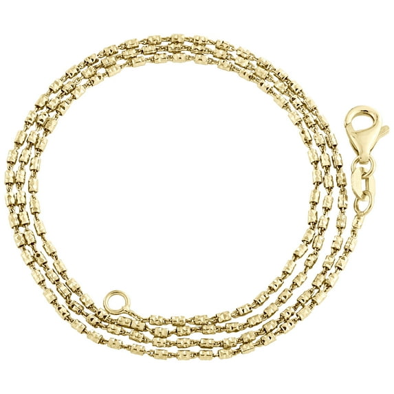 10K Yellow Gold 1mm Tube Brite Diamond Cut Bead Chain Italy Necklace 24 Inch