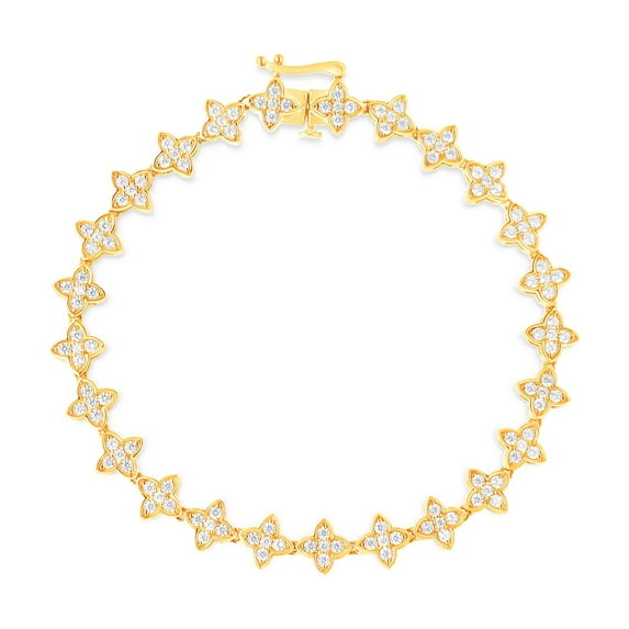 10K Yellow Gold 2.0 cttw Round-Cut Diamond 4 Leaf Clover Link Bracelet (J-K Color, I1-I2 Clarity) - 7.25"
