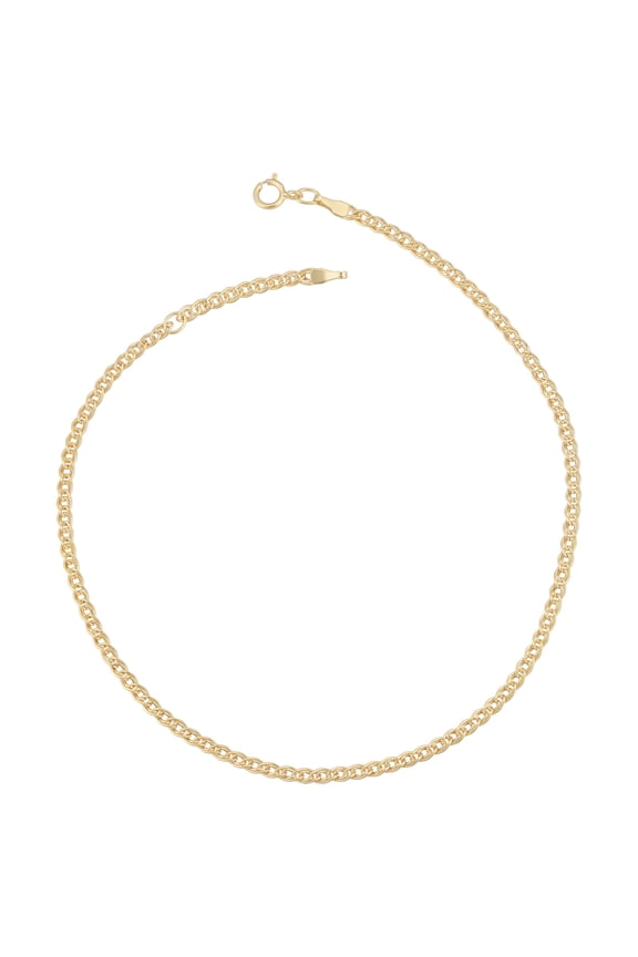 10K Yellow Gold 2.35 mm Link Chain Adjustable Length Anklet (adjusts to 9 or 10 inch)