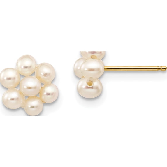 10K Yellow Gold 2-3Mm White Egg Freshwater Cultured Pearl Flower Earrings - Jbsp