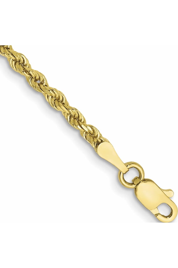 10K Yellow Gold 2.5mm Semi-Solid D/C Rope Chain (8 X 2.5) Made In Peru 10dh018-8