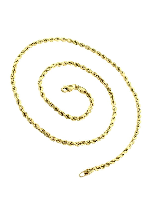 10K Yellow Gold 2.5mm Solid Rope Diamond Cut Chain, FREE Microfiber Cloth, Link Mens Womens Necklace, Giorgio Bergamo