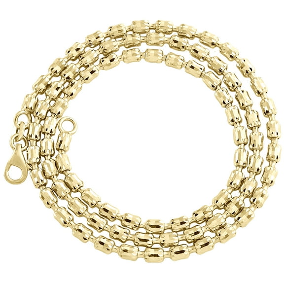 10K Yellow Gold 2.65mm Barrel Crystal Cut Italian Bead Chain Necklace 16 Inch