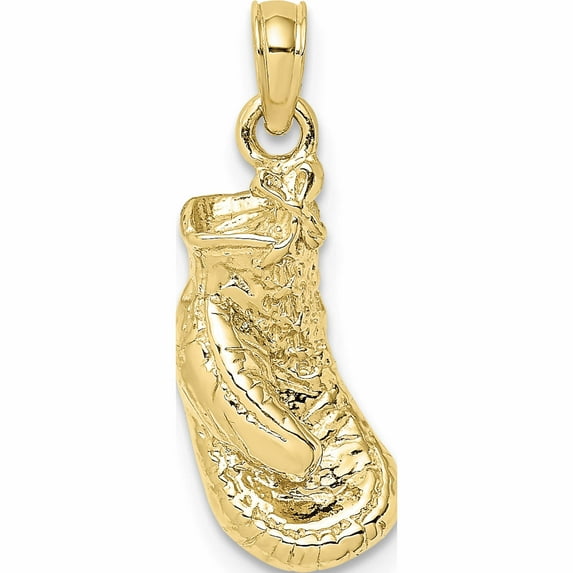 10K Yellow Gold 2-D Polished / Textured Single Boxing Glove Charm (16.3 X 7.7) Made In United States -Jewelry By Sweet Pea
