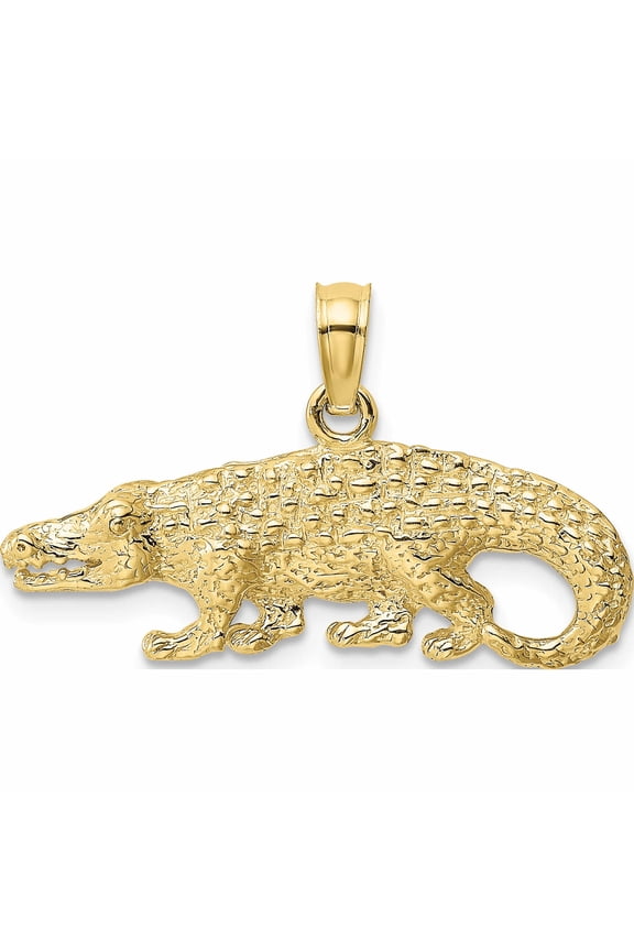 10K Yellow Gold 2-D Textured Alligator Charm (15.15 X 26.25) Made In United States 10k6559