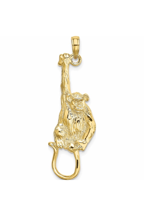 10K Yellow Gold 2-D Textured Hanging Monkey Charm (40.55 X 12.6) Made In United States -Jewelry By Sweet Pea