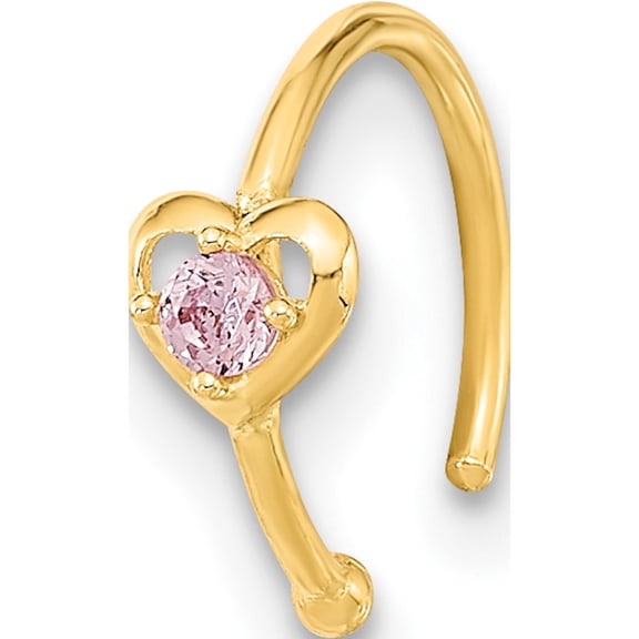 10K Yellow Gold 20 Gauge Hoop With Heart Cz Nose Ring Body Jewelry (Width 4.19) (Length 3.63) - Jbsp