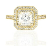 WJD EXCLUSIVES 10K Yellow Gold 2Ct Asscher Created Diamond Double Halo Engagement Ring