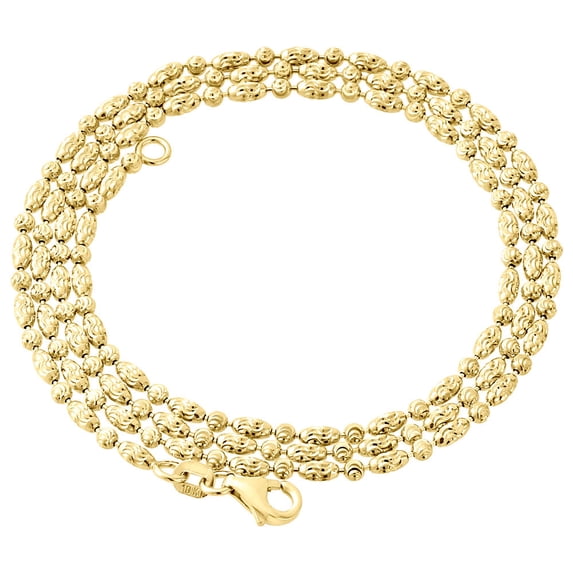 10K Yellow Gold 2MM Beaded Typhoon Moon Cut Italian Chain Necklace 22 Inch
