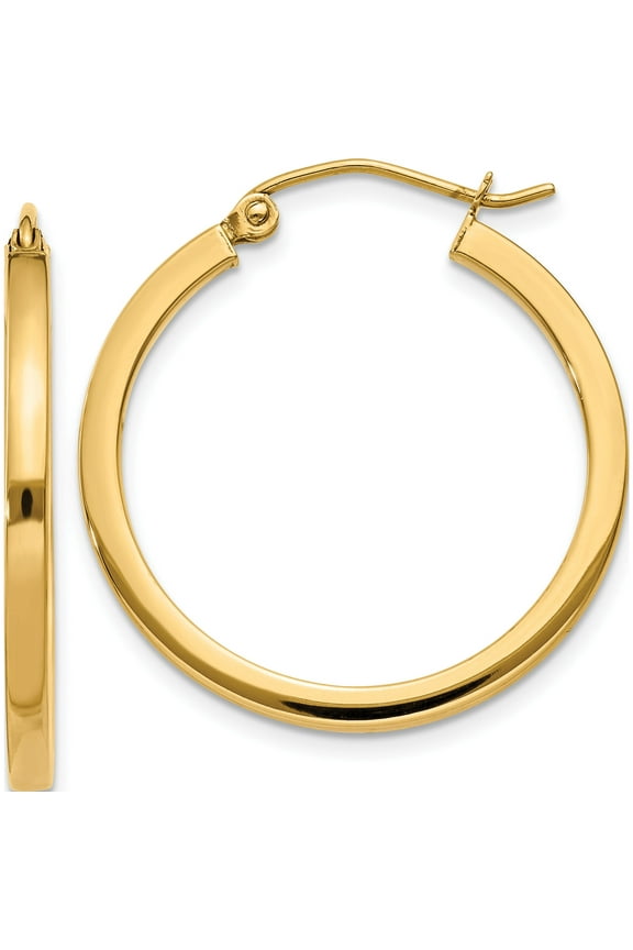 10K Yellow Gold 2Mm Square Tube Hoop Earrings (Width 2) (Length 25) - Jbsp