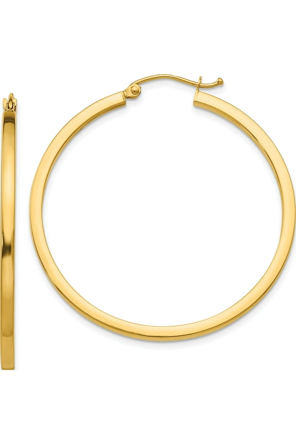 10K Yellow Gold 2Mm Square Tube Hoop Earrings (Width 2) (Length 40) - Jbsp