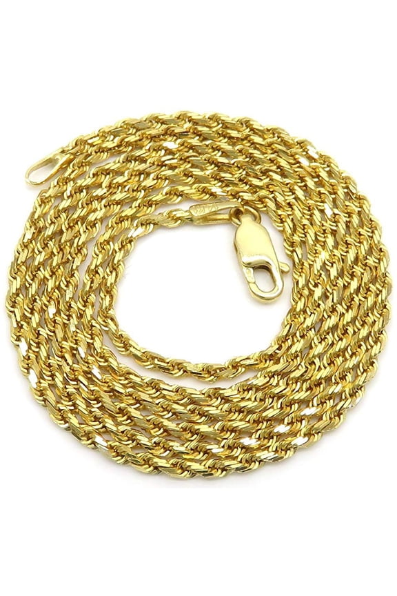 10K Yellow Gold 2mm Solid Rope Diamond Cut Chain, FREE Microfiber Cloth, Link Mens Womens Necklace, Giorgio Bergamo