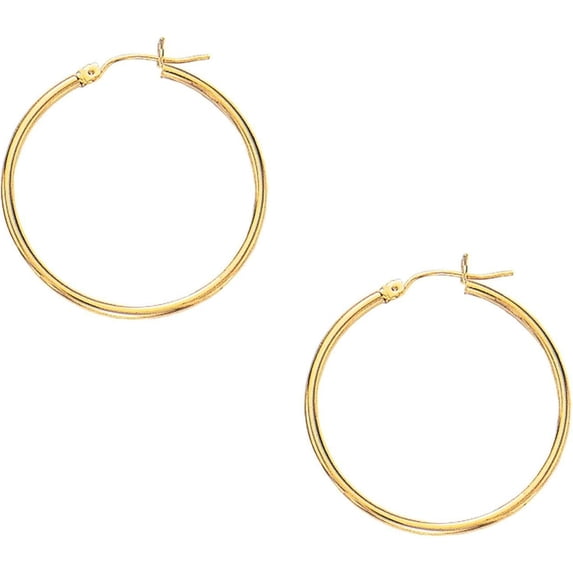 10K Yellow Gold 2x30mm Hoop Earring with Hinged Closure.