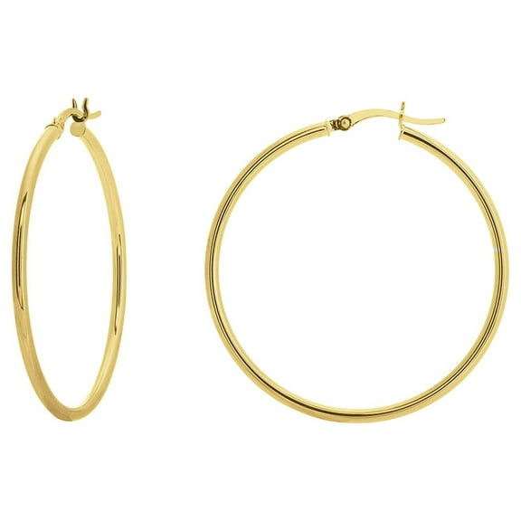 10K Yellow Gold 2x40mm High Polished Hoop Earrings - Women