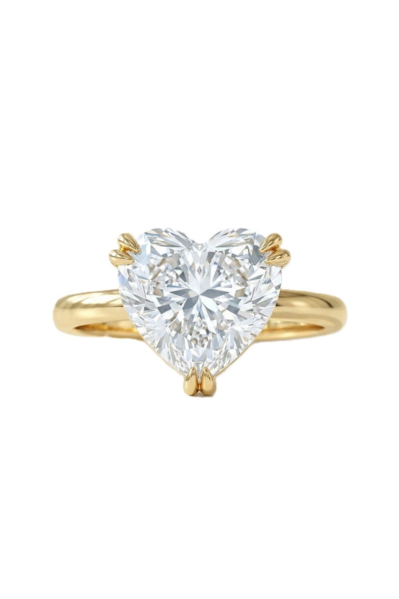 10K Yellow Gold 3.00CT Heart Shape Lab Grown Diamond Engagement Ring Solitaire Romantic Proposal Ring for Women