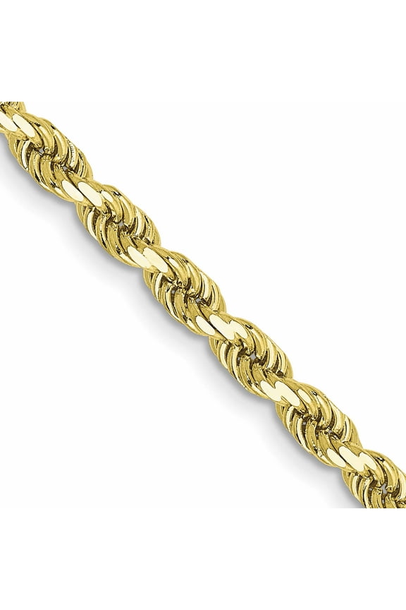 10K Yellow Gold 3.5mm Semi-Solid D/C Rope Chain (24 X 3.5) Made In Peru 10dh025-24