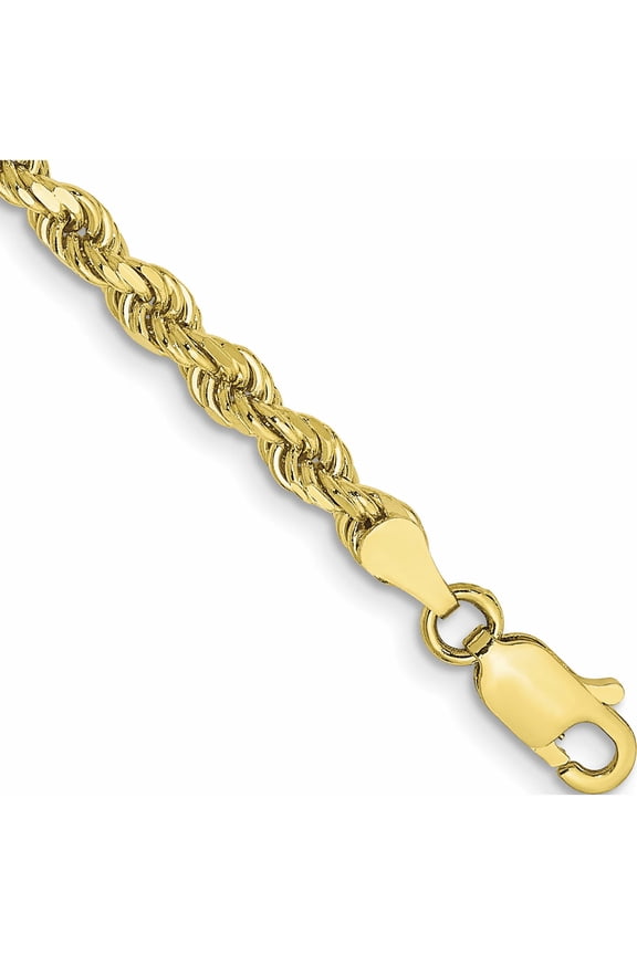 10K Yellow Gold 3.5mm Semi-Solid D/C Rope Chain (7 X 3.5) Made In Peru 10dh025-7