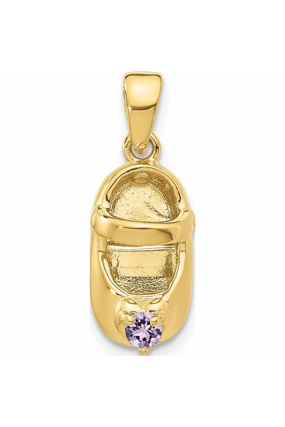 10K Yellow Gold 3-D June/Lavender Synthetic Stone Engraveable Shoe Charm