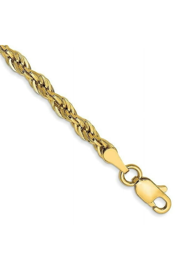 10K Yellow Gold 3 mm Semi-Solid Rope Chain 7 in. Bracelet