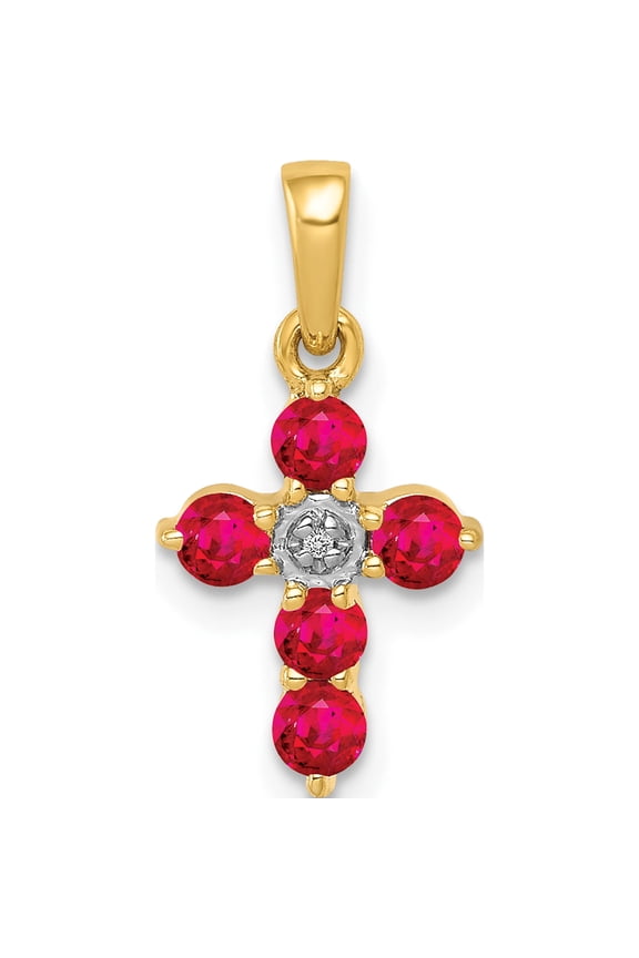 10K Yellow Gold .30 Ruby And Diamond Cross Pendant (Width 8.7) (Length 17.5) - Jbsp