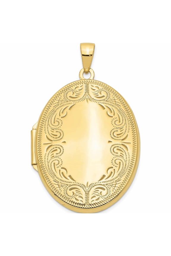 10K Yellow Gold 31mm Oval Scroll Locket (39.6 X 24.6) Made In China -Jewelry By Sweet Pea