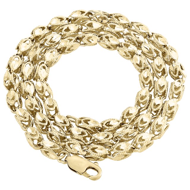 10K Yellow Gold 3D Turkish Rope Fancy Link 3.70mm Chain Statement ...