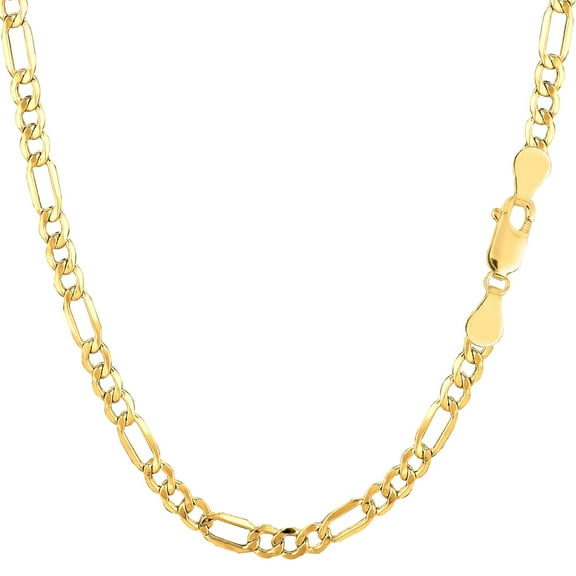 10K Yellow Gold 3MM Hollow Figaro Link Necklace Chains 16" - 24",Real 10K Gold, Next Level Jewelry