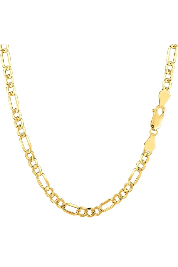 10K Yellow Gold 3MM Hollow Figaro Link Necklace Chains 16" - 24",Real 10K Gold, Next Level Jewelry