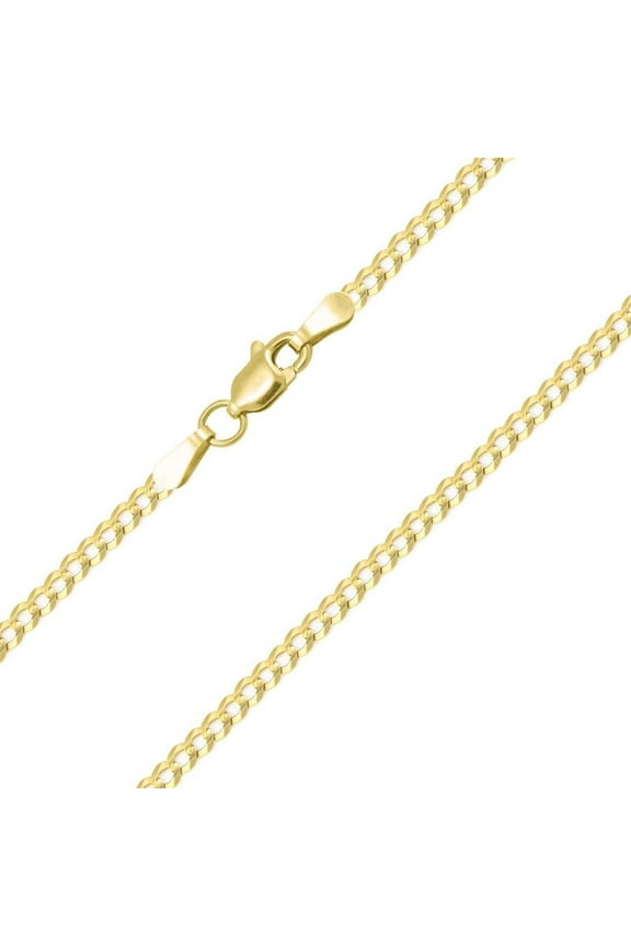 10K Yellow Gold 3mm Cuban Curb Chain Necklace Lobster Clasp, 24 Inches