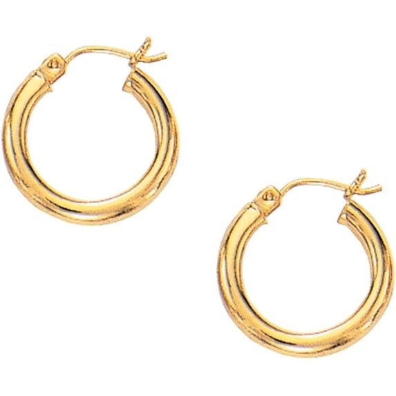 10K Yellow Gold 3x15mm Hoop Earring with Hinged Closure.
