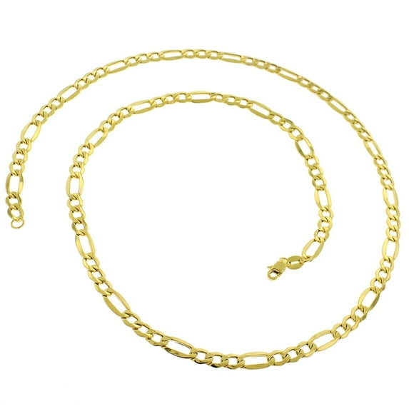 10K Yellow Gold 4.5mm Hollow Figaro Chain, FREE Microfiber Cloth, Link Mens Womens Necklace, Giorgio Bergamo