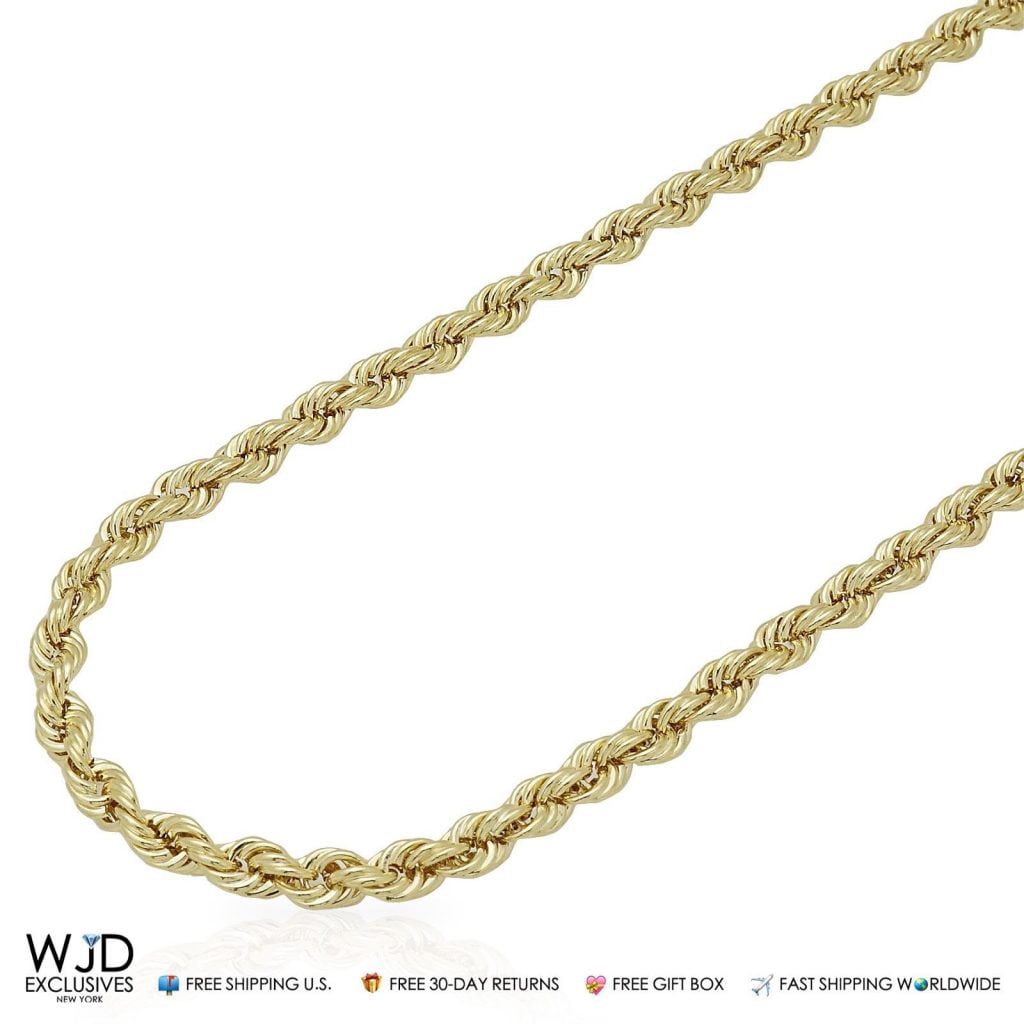 10K Yellow Gold 4mm Rope Link Chain Necklace 26