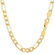 10K Yellow Gold 5.5MM Hollow Figaro Link Necklace Chains 16" - 24",Real 10K Gold, Next Level Jewelry