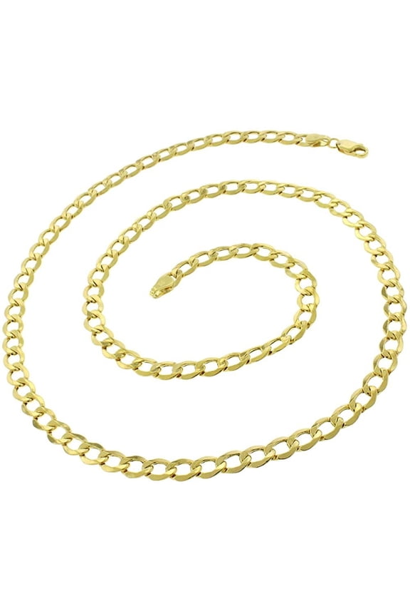 10K Yellow Gold 5.5mm Hollow Cuban Chain, FREE Microfiber Cloth, Curb Link Mens Womens Necklace, Giorgio Bergamo