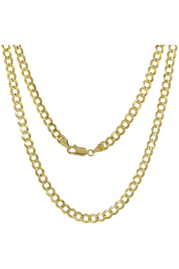 10K Yellow Gold 5 mm Curb Link Chain Necklace Concaved Beveled Edges 30 inch