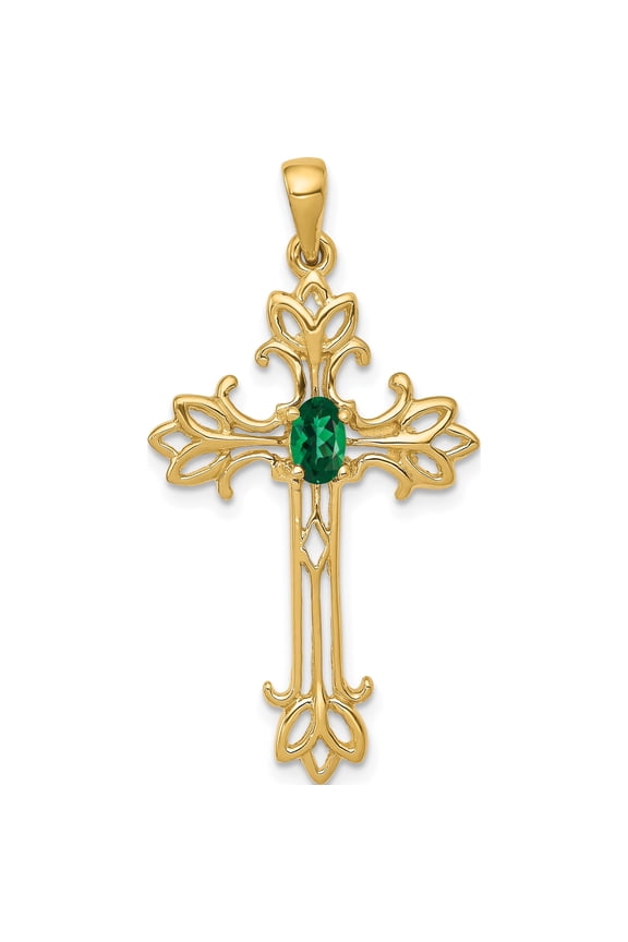 10K Yellow Gold 5x3mm Oval Mount St. Helens Fancy Cross Pendant