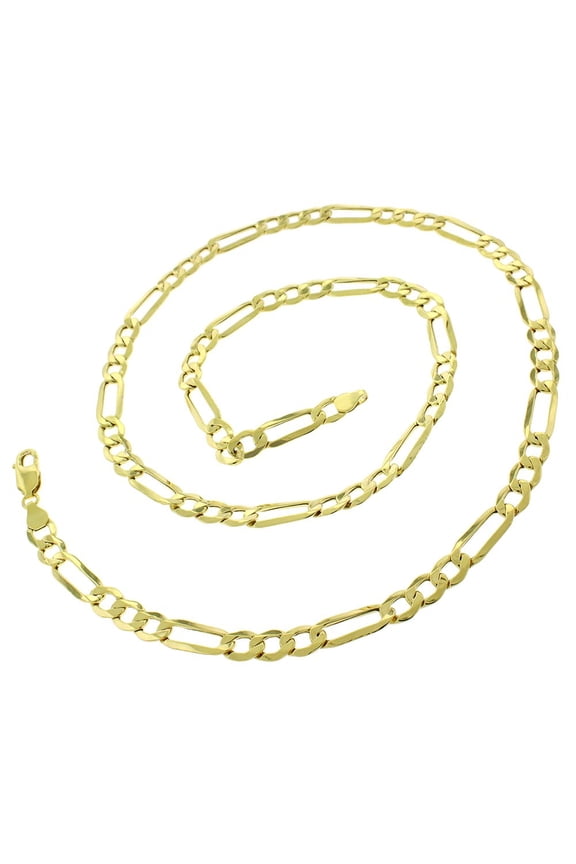 10K Yellow Gold 6.5mm Hollow Figaro Chain, FREE Microfiber Cloth, Link Mens Womens Necklace, Giorgio Bergamo