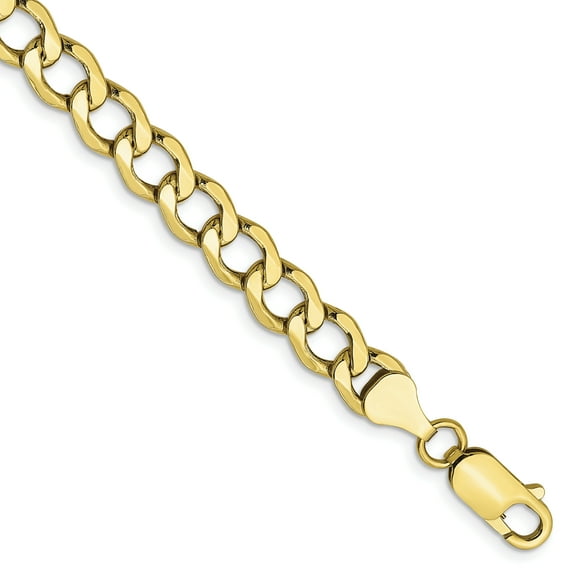 10K Yellow Gold 6.5mm Semi-Solid Curb Link Chain Bracelet 7 IN