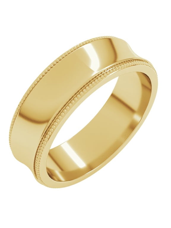 10K Yellow Gold 6 mm Lightweight Stepped-Edge Milgrain Concave Band Size 12 - Solid Gold Fine Jewelry | Jewelry by Sweet Pea
