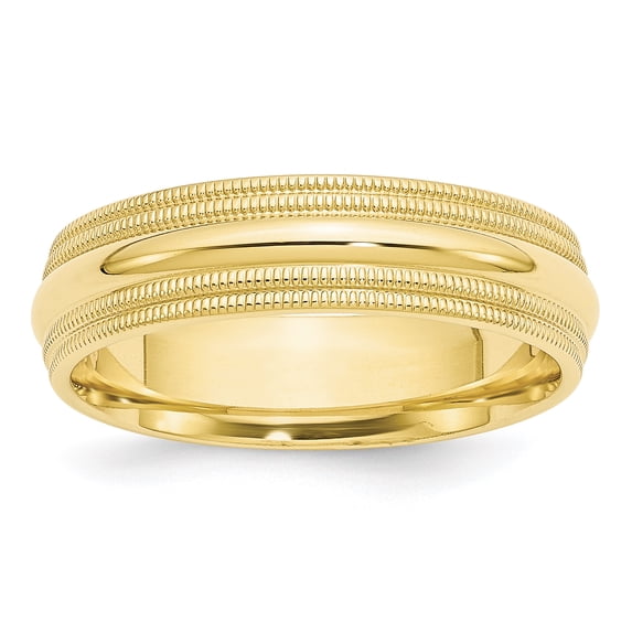 10K Yellow Gold 6mm Double Milgrain Comfort Fit Band Ring Size 10.5